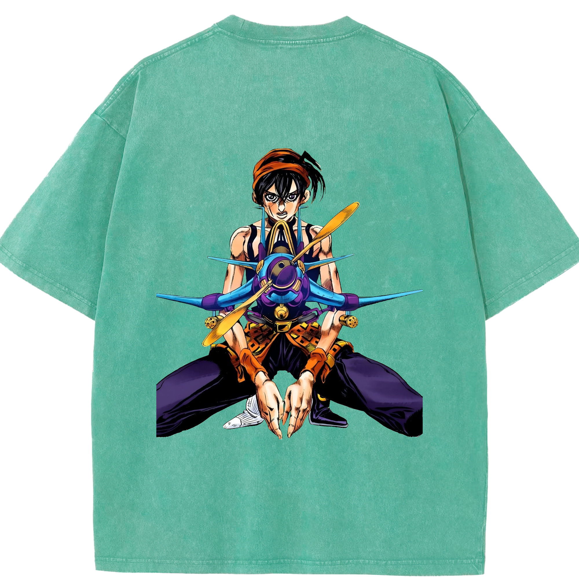 （画像用） ジョジョの奇妙な冒険 ナランチャ?ギルガ JoJo's Bizarre Adventure Narancia Ghirga 綿100% ヴィンテージ風 半袖Tシャツ（背面プリント）